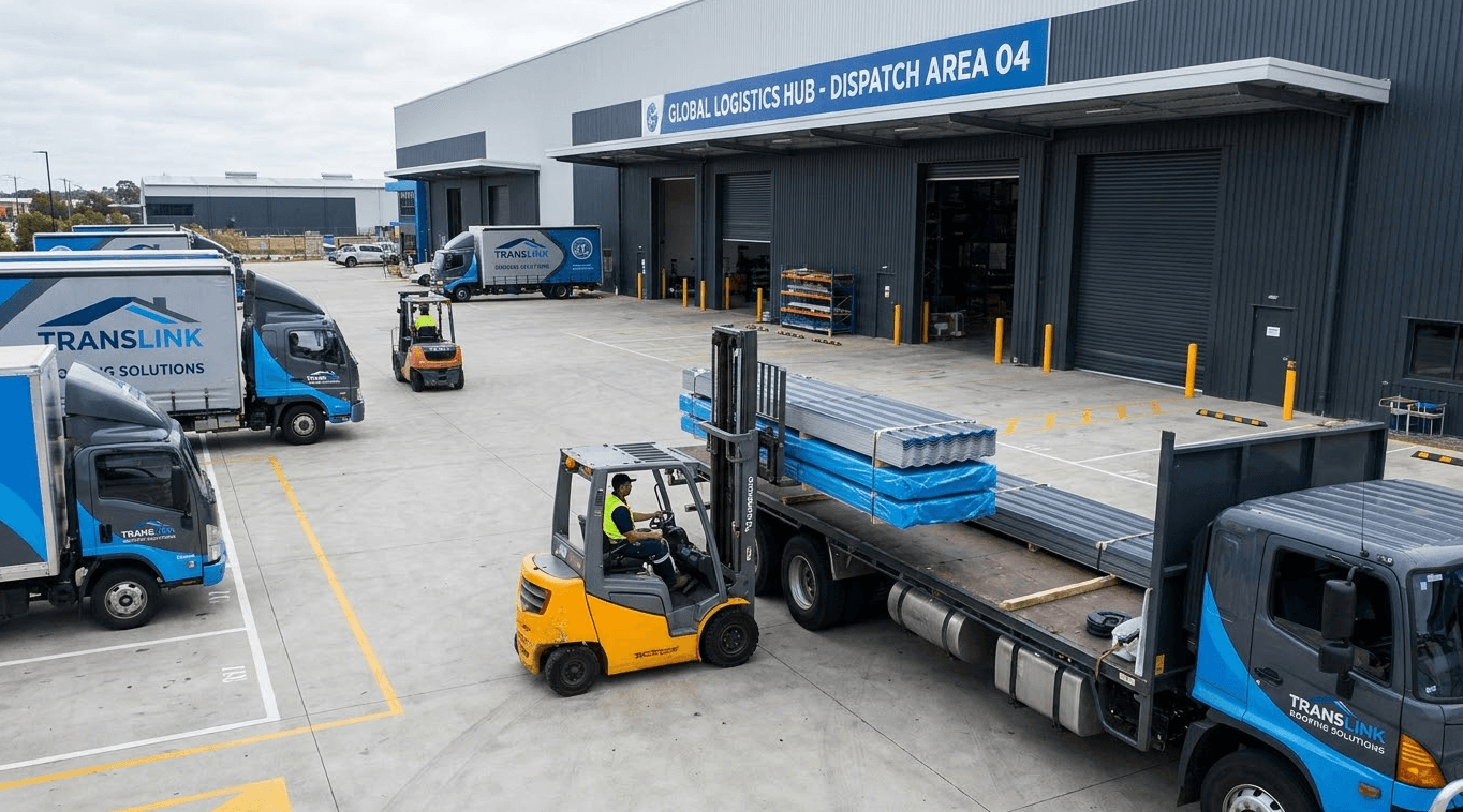 Warehouse roofing package prepared for dispatch